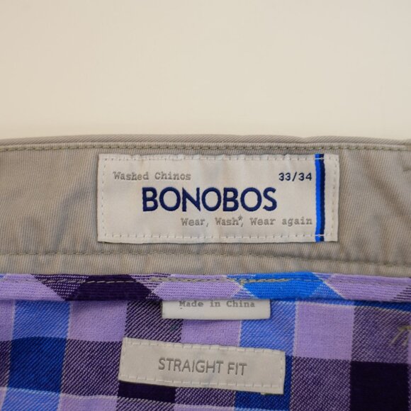 Bonobos Gray Straight Fit Cotton Chino Pants Mid Rise Flat Front 34/34 Tag 33/34 - Picture 5 of 7